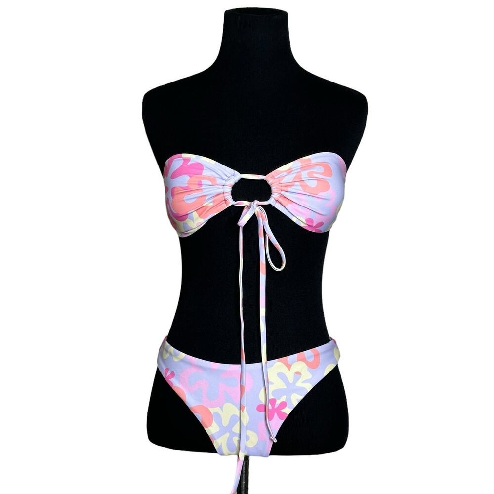 Amazon lilac pink yellow floral two piece bikini set size Junior Small